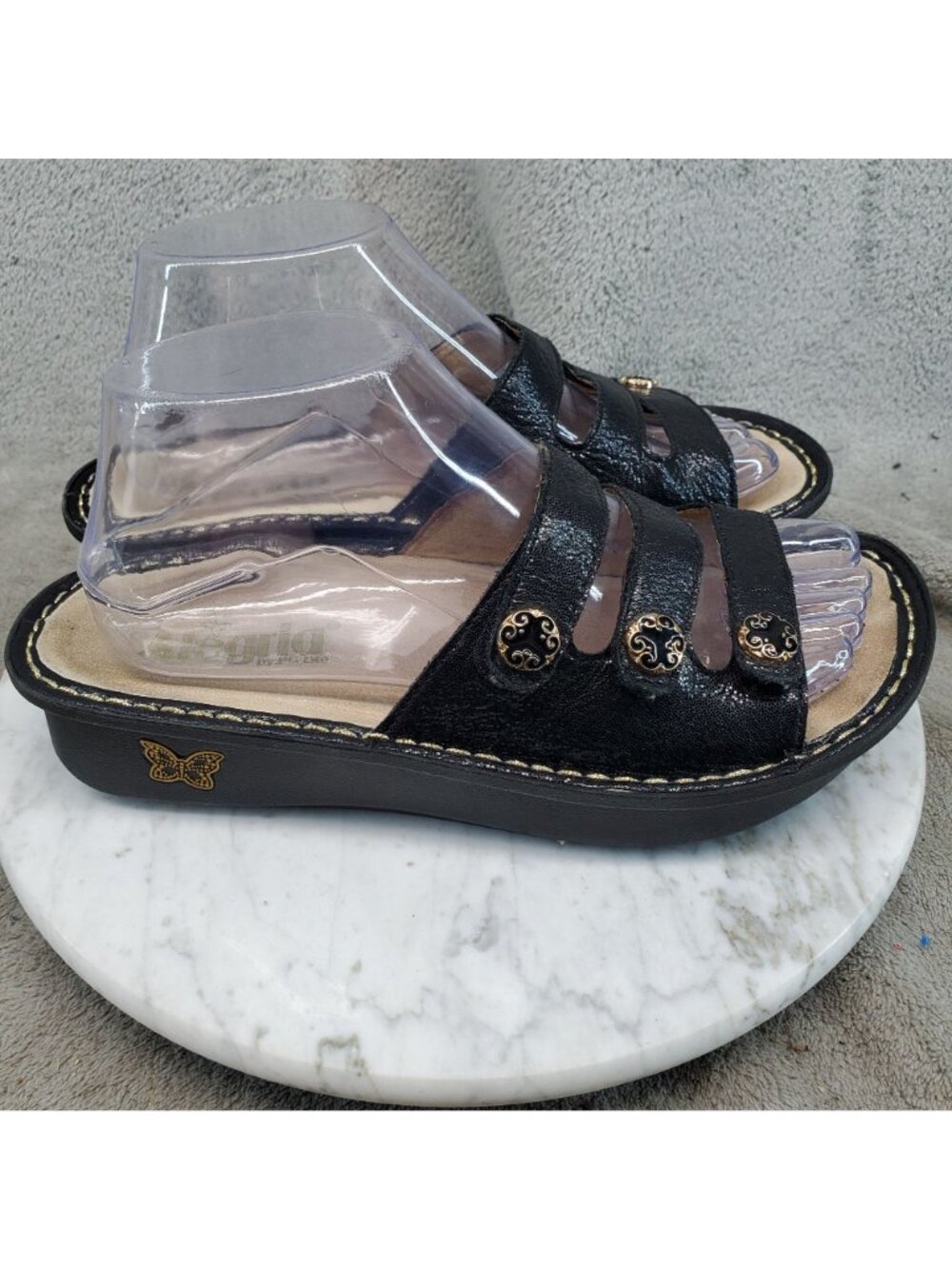 Alegria Shoes Womens Size EU 38 US 8/8.5 Fiona Black Leather Slip On Slide Sanda - Picture 4 of 11